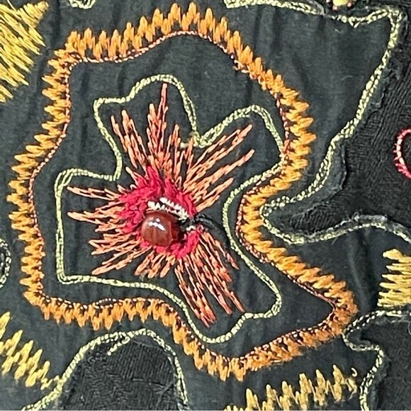 Laura Ashley Black Button Down Shirt/Shacket Embroidered/Stones/Sequin - Picture 9 of 12